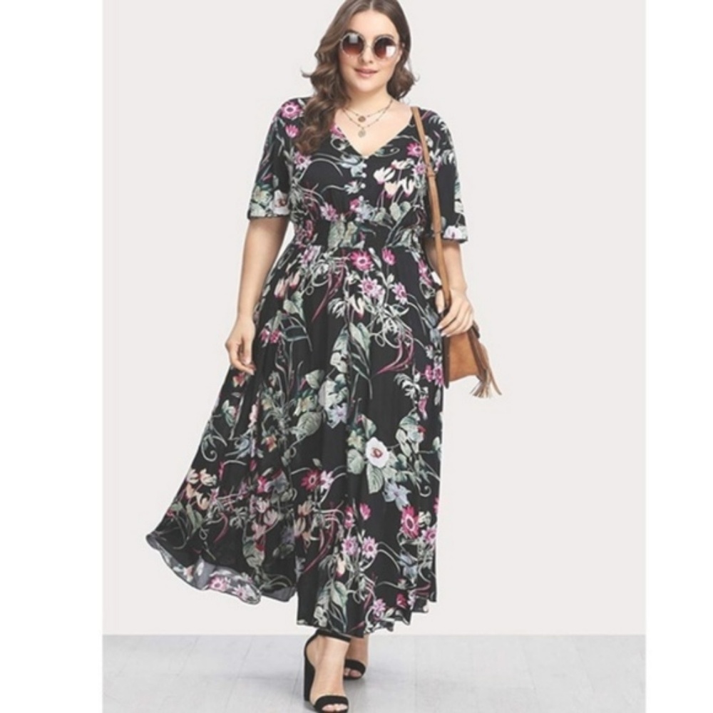 NWT Floral Button Down PLUS Maxi Chiffon Dress - Picture 4 of 5